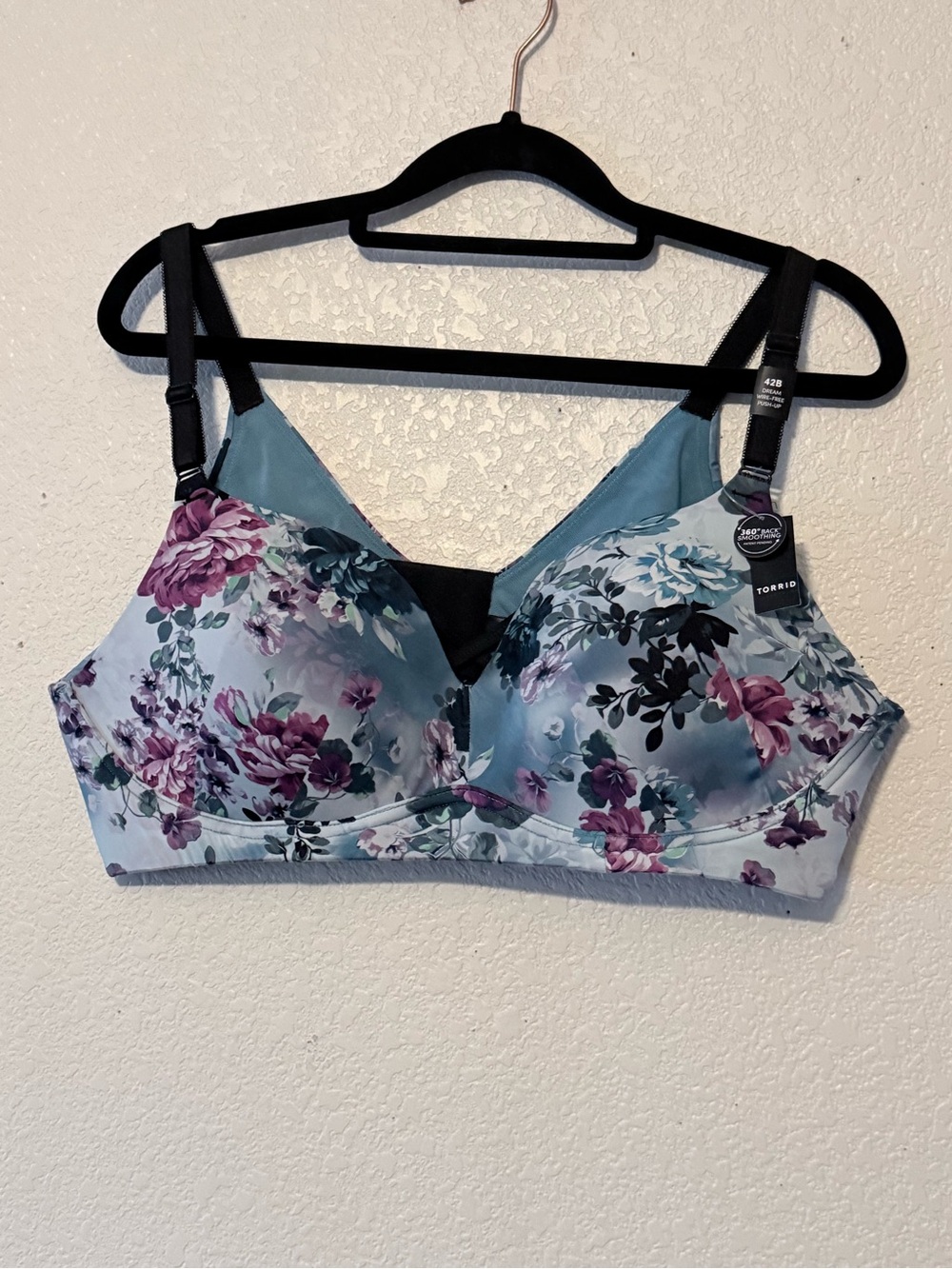 torrid Blue Floral Wireless Full Coverage Bra with Purple Accents 0239